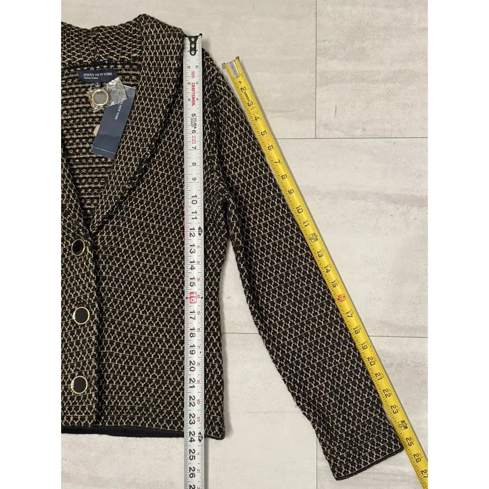 Jones New York S Black/ Gold Wool Knit Jacket Sweater Blazer with Pockets NWT - Picture 4 of 5